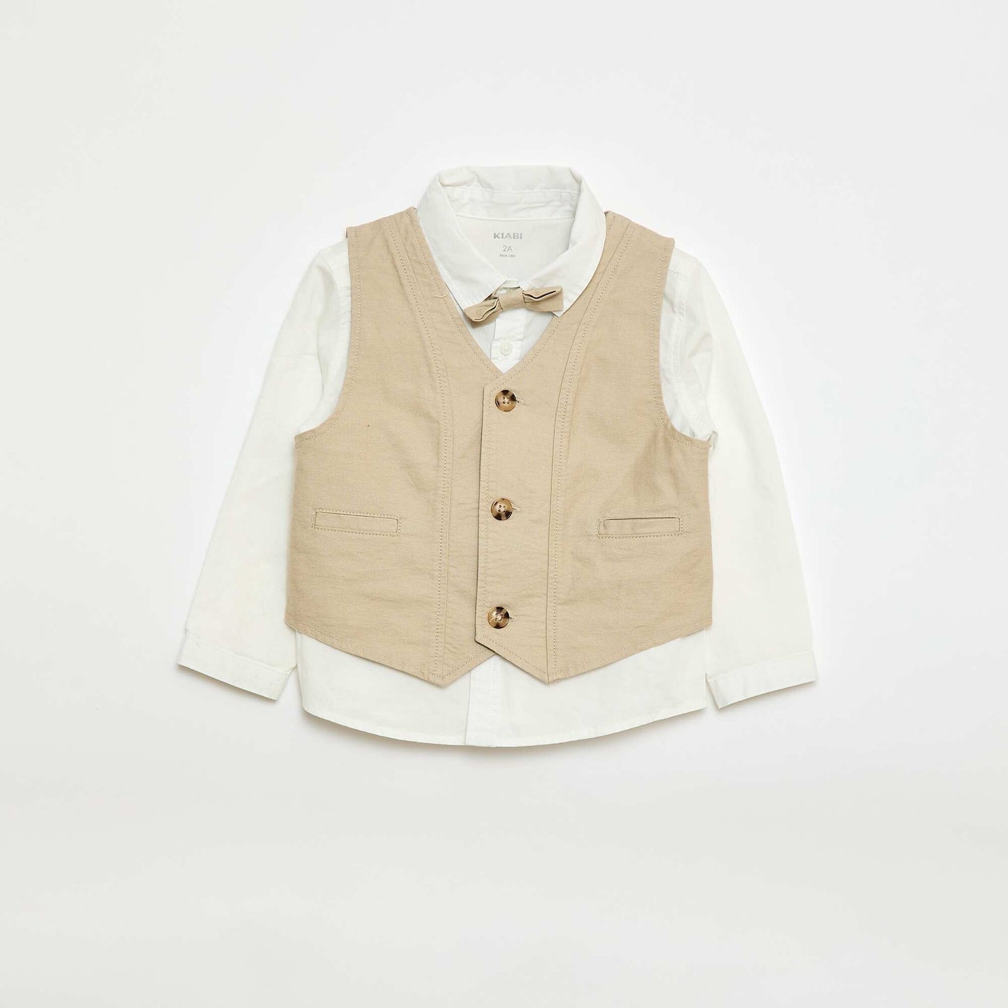 Shirt + Suit Vest + Chino Pants + Bow Tie Set - 4 pieces BEIGE