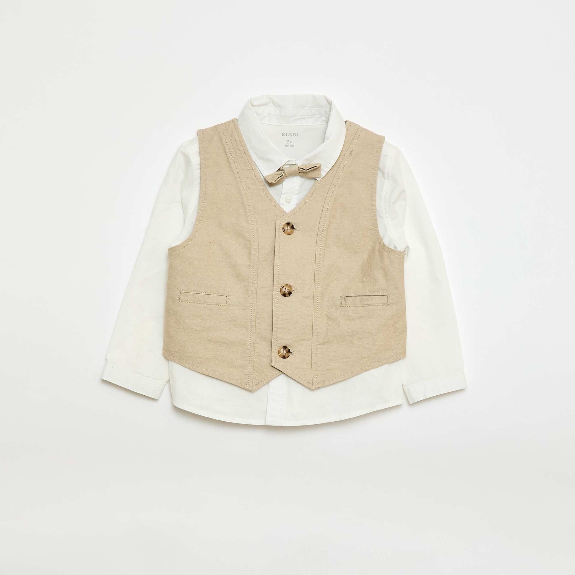 Shirt + Suit Vest + Chino Pants + Bow Tie Set - 4 pieces BEIGE