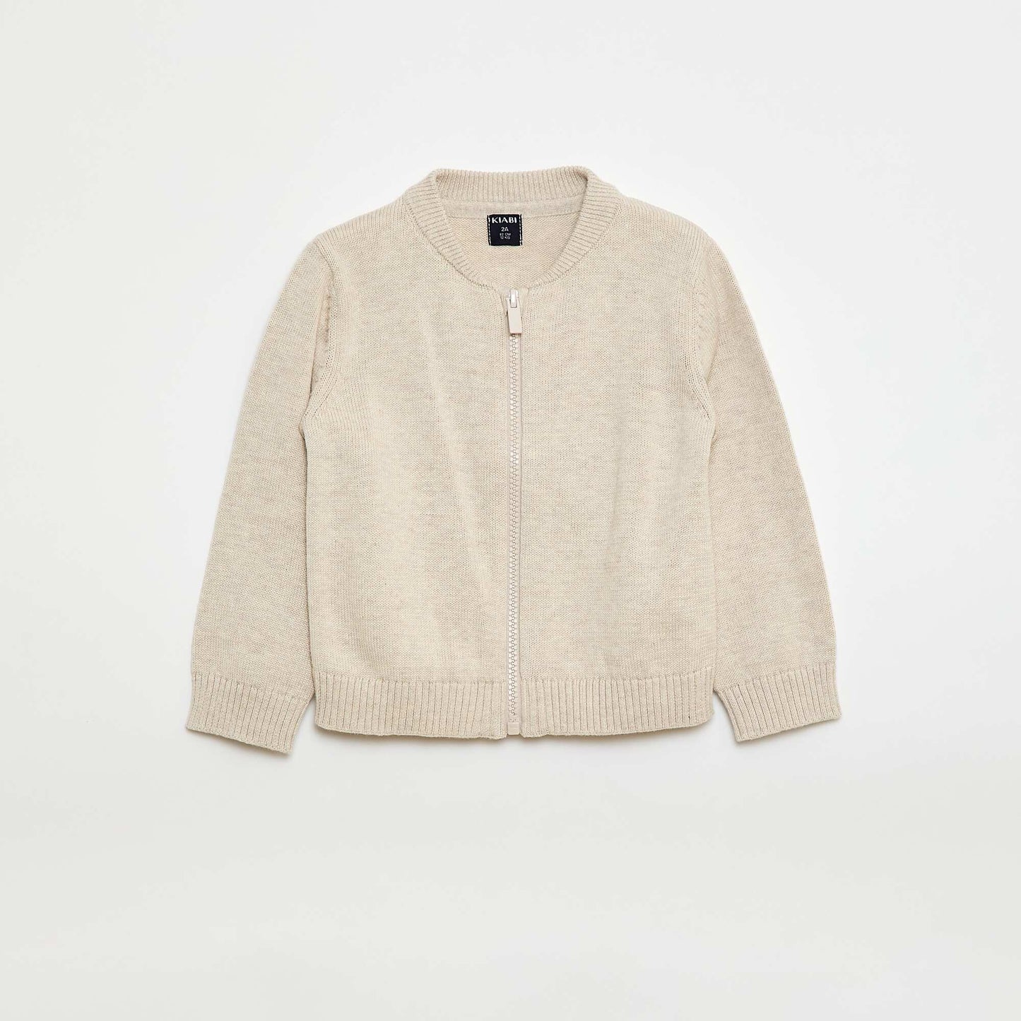 Fine Knit Zip-Up Cardigan BEIGE