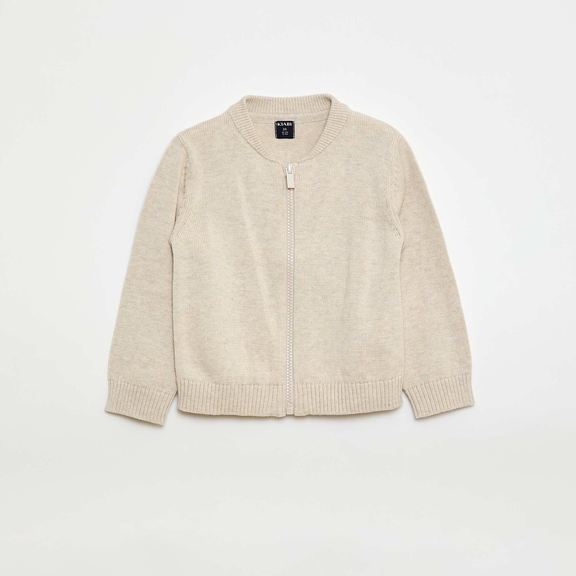 Fine Knit Zip-Up Cardigan BEIGE