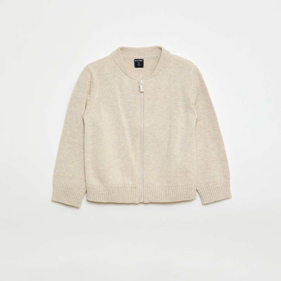 Fine Knit Zip-Up Cardigan BEIGE