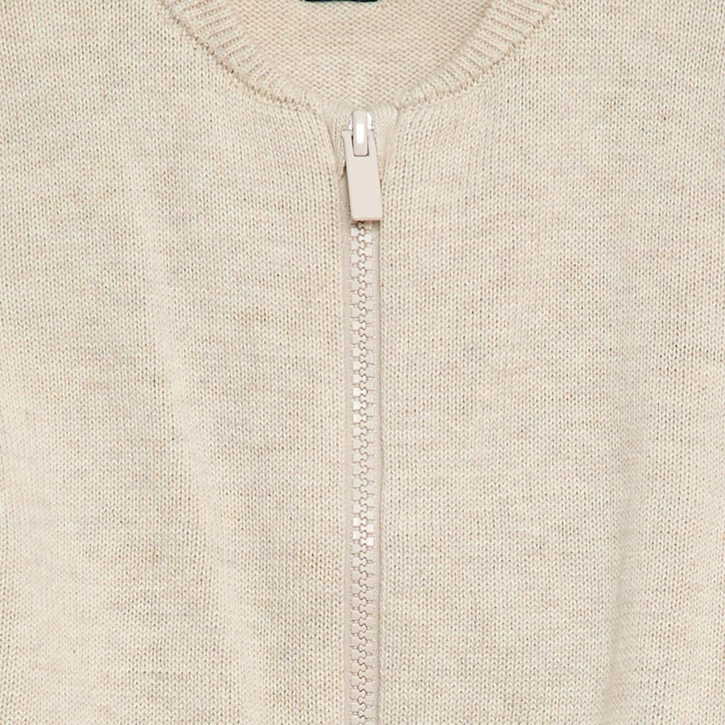 Fine Knit Zip-Up Cardigan BEIGE