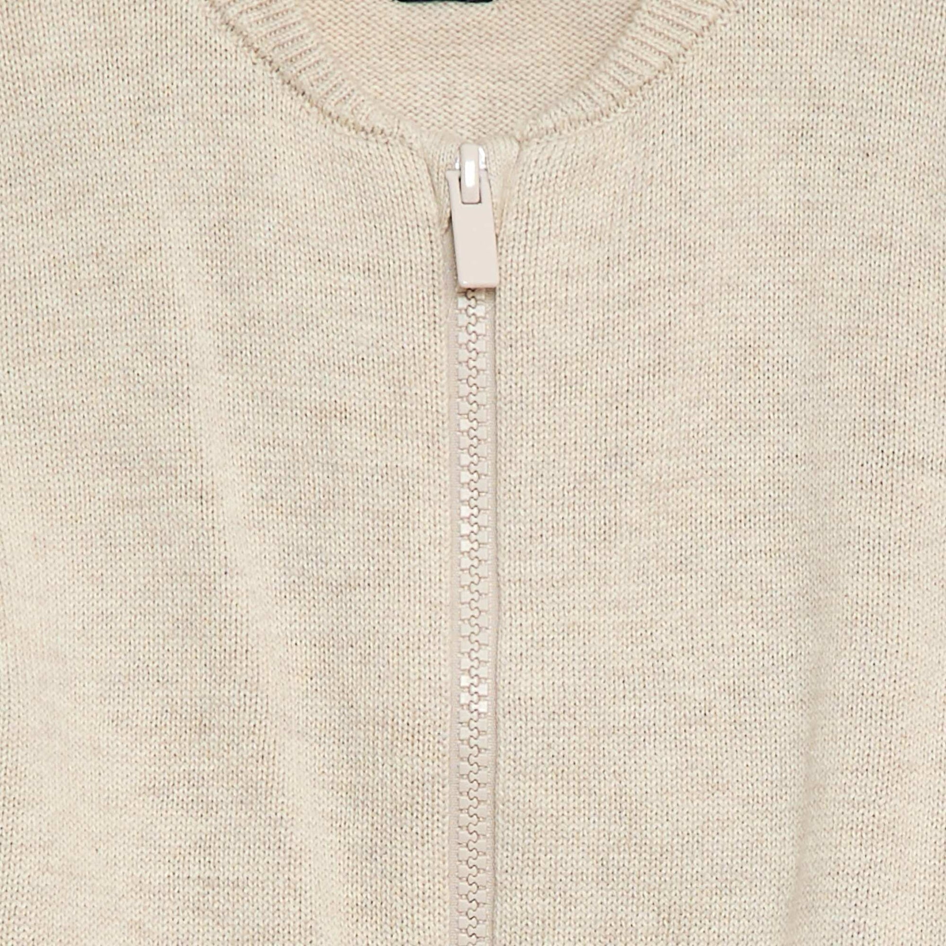 Fine Knit Zip-Up Cardigan BEIGE
