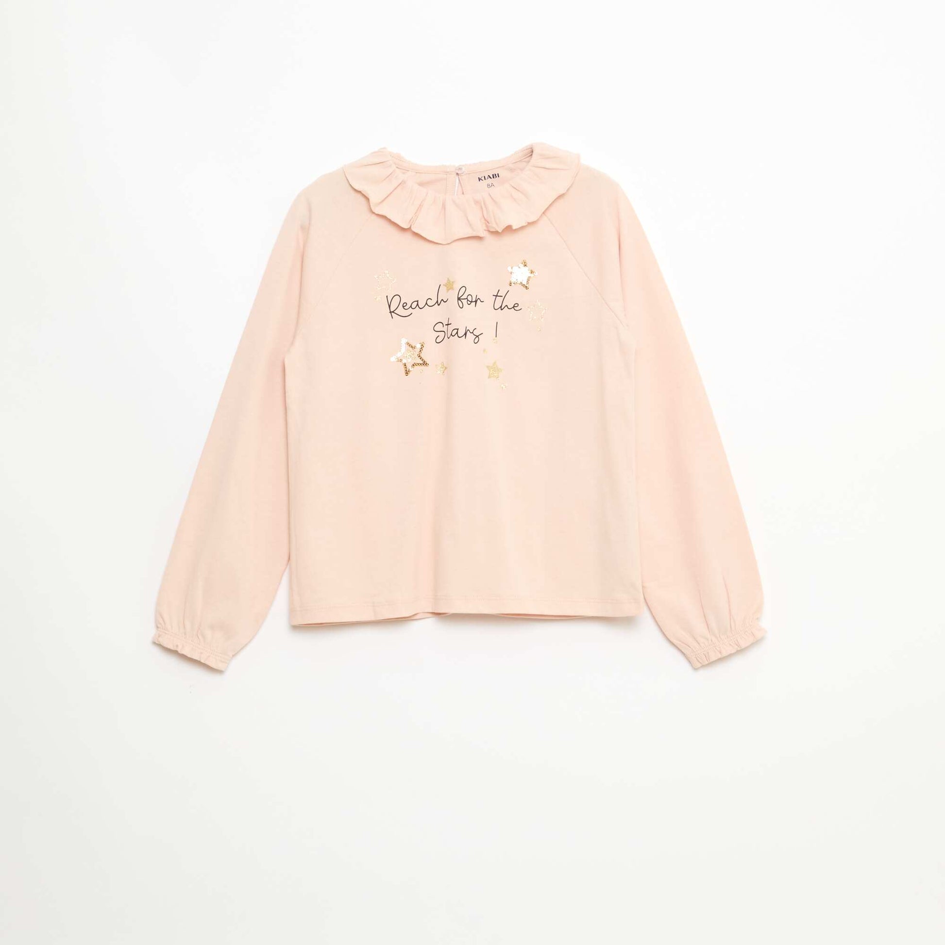 Animated Ruffle Collar Cotton T-shirt BEIGE
