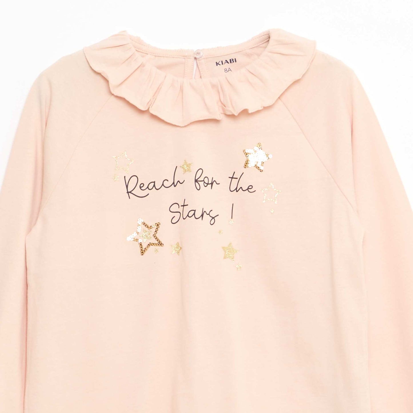 Animated Ruffle Collar Cotton T-shirt BEIGE