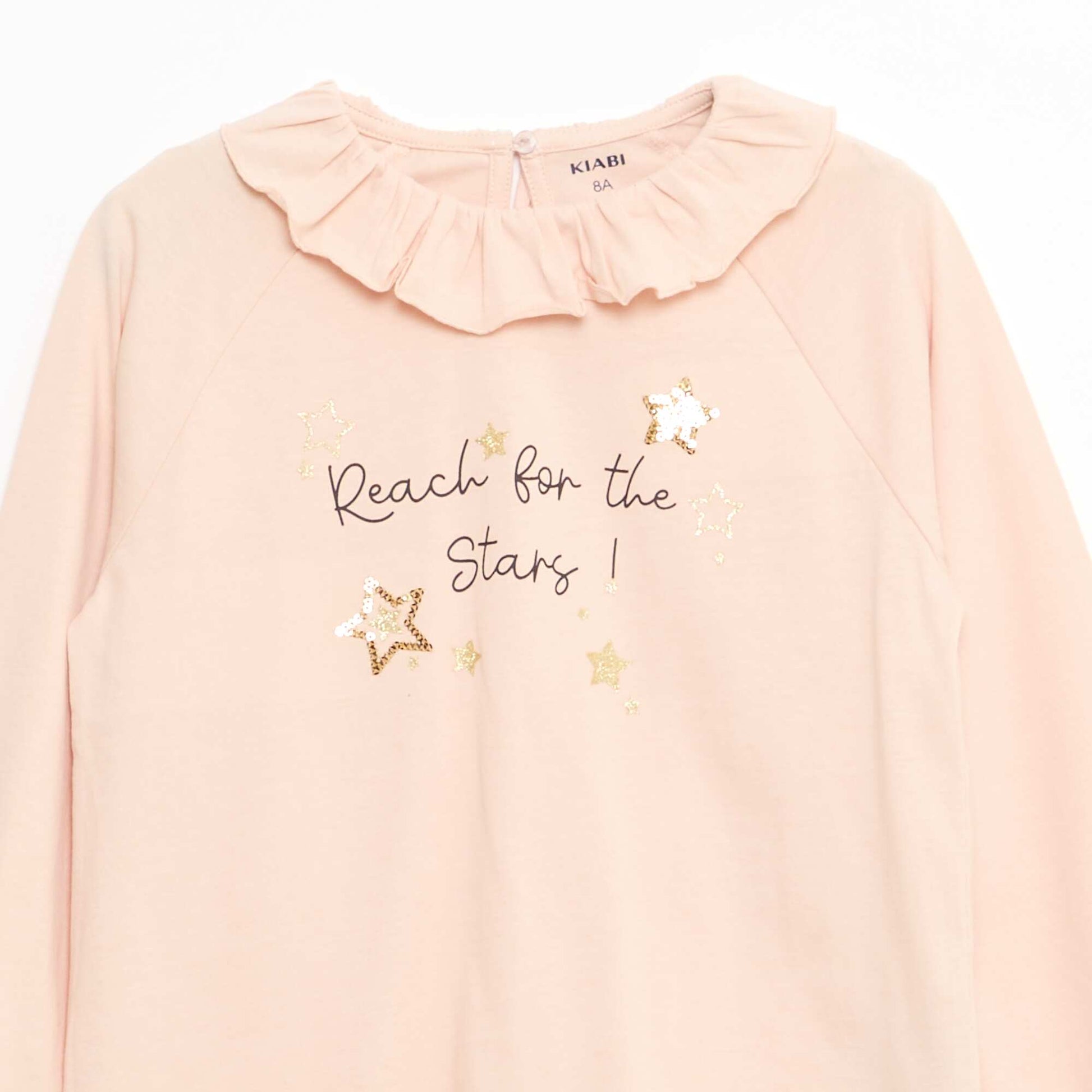 Animated Ruffle Collar Cotton T-shirt BEIGE