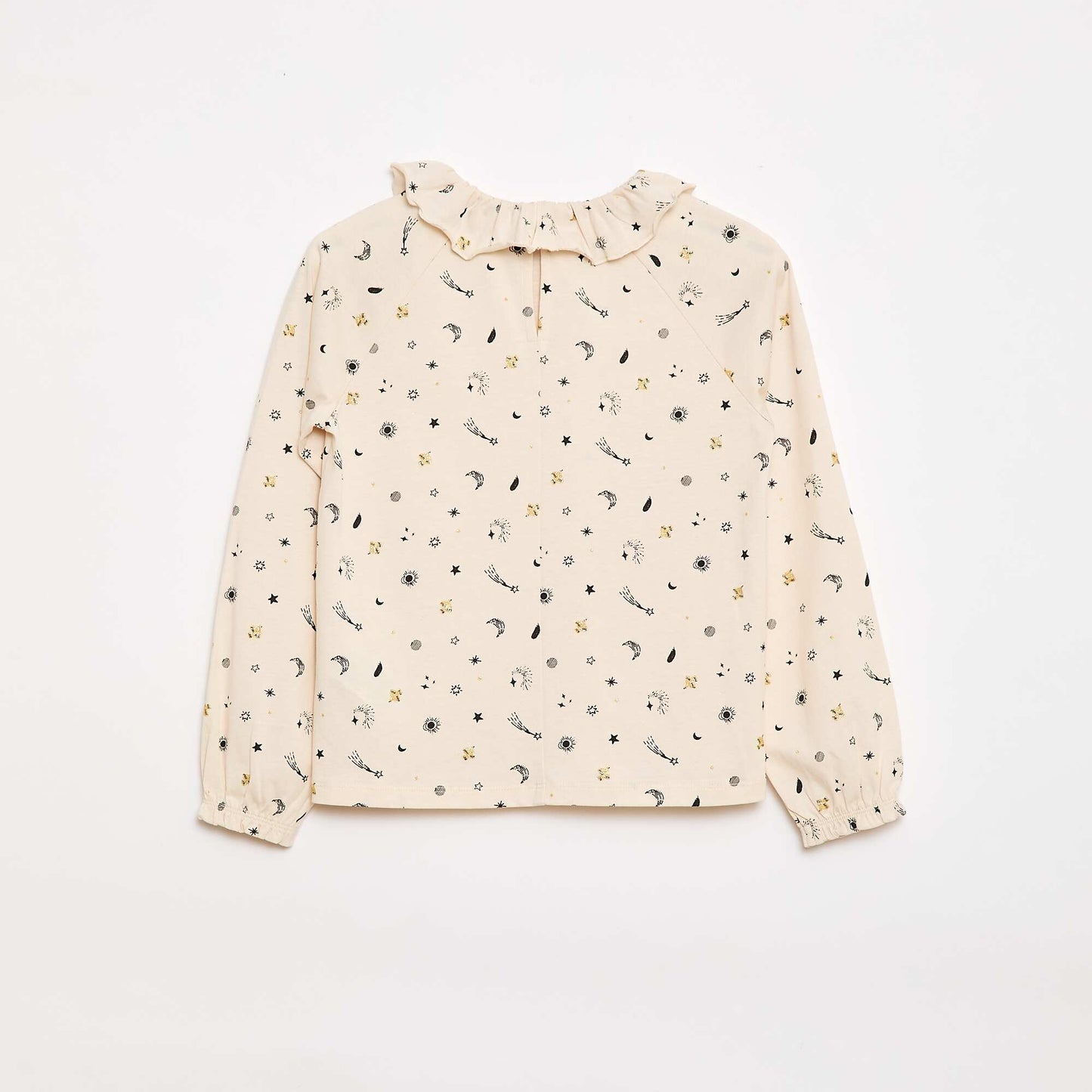 Animated Ruffle Collar Cotton T-Shirt BEIGE