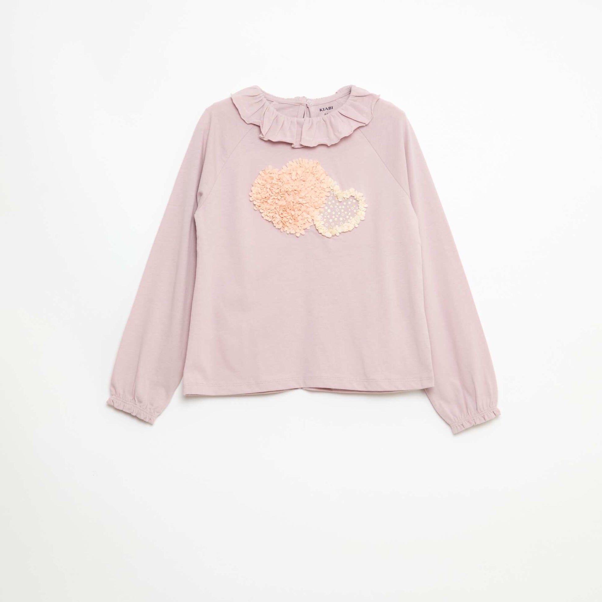Animated Ruffle-Neck Cotton T-shirt PINK