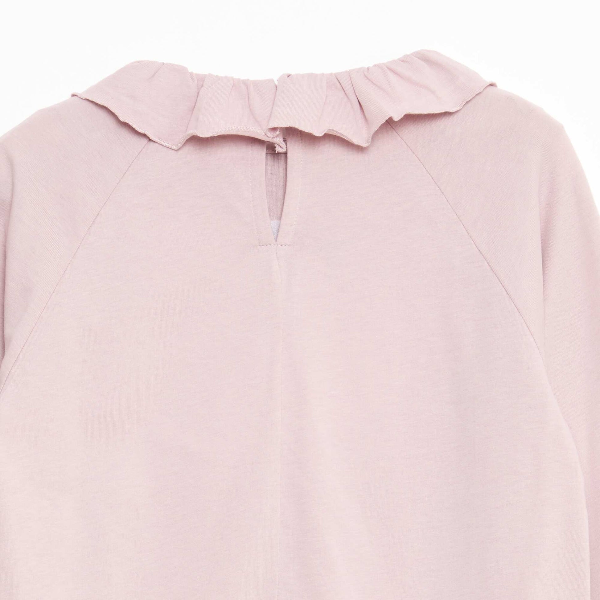 Animated Ruffle-Neck Cotton T-shirt PINK