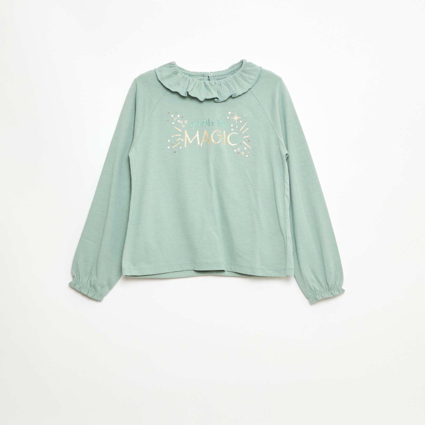 Animated Ruffle-Neck Cotton T-shirt GREEN