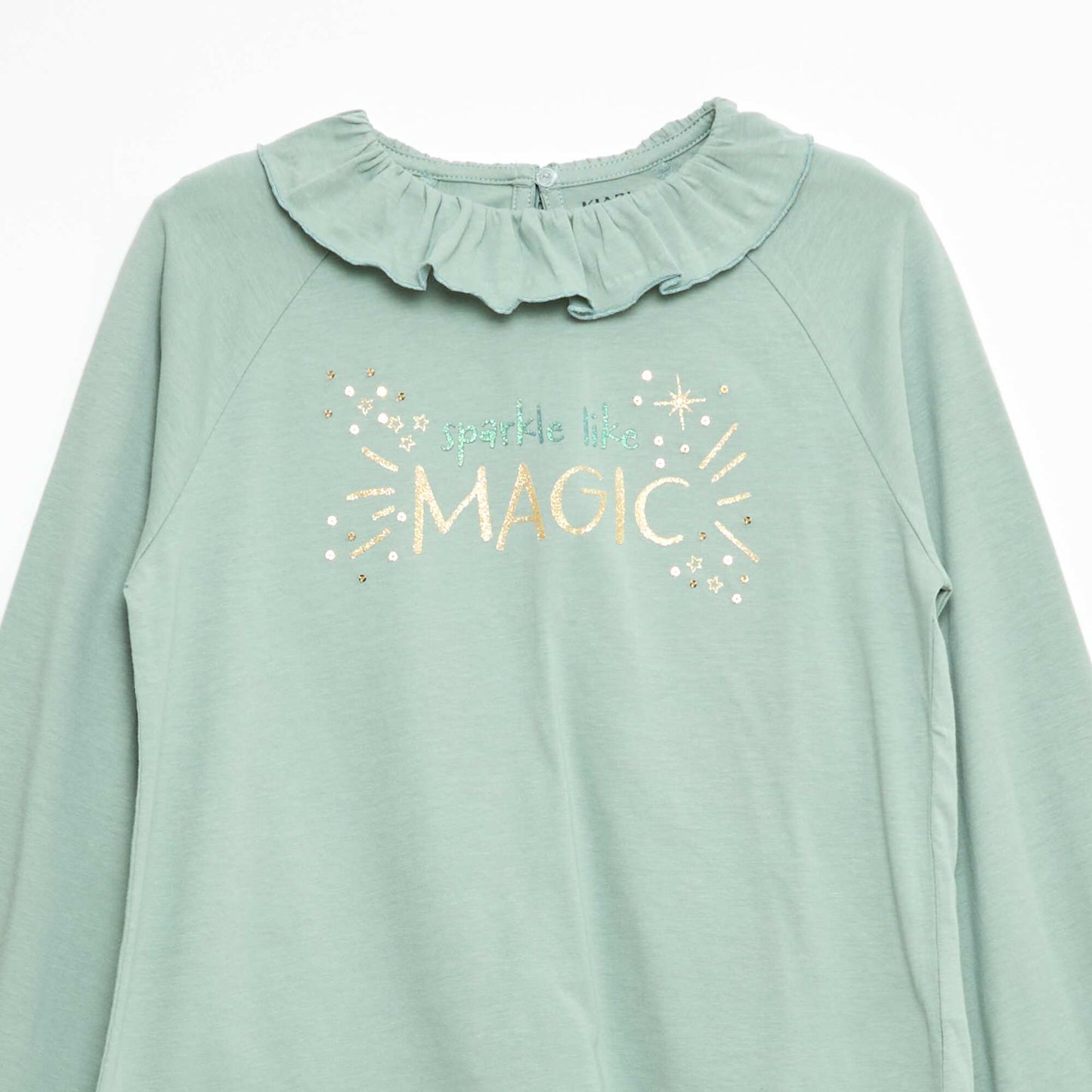 Animated Ruffle-Neck Cotton T-shirt GREEN