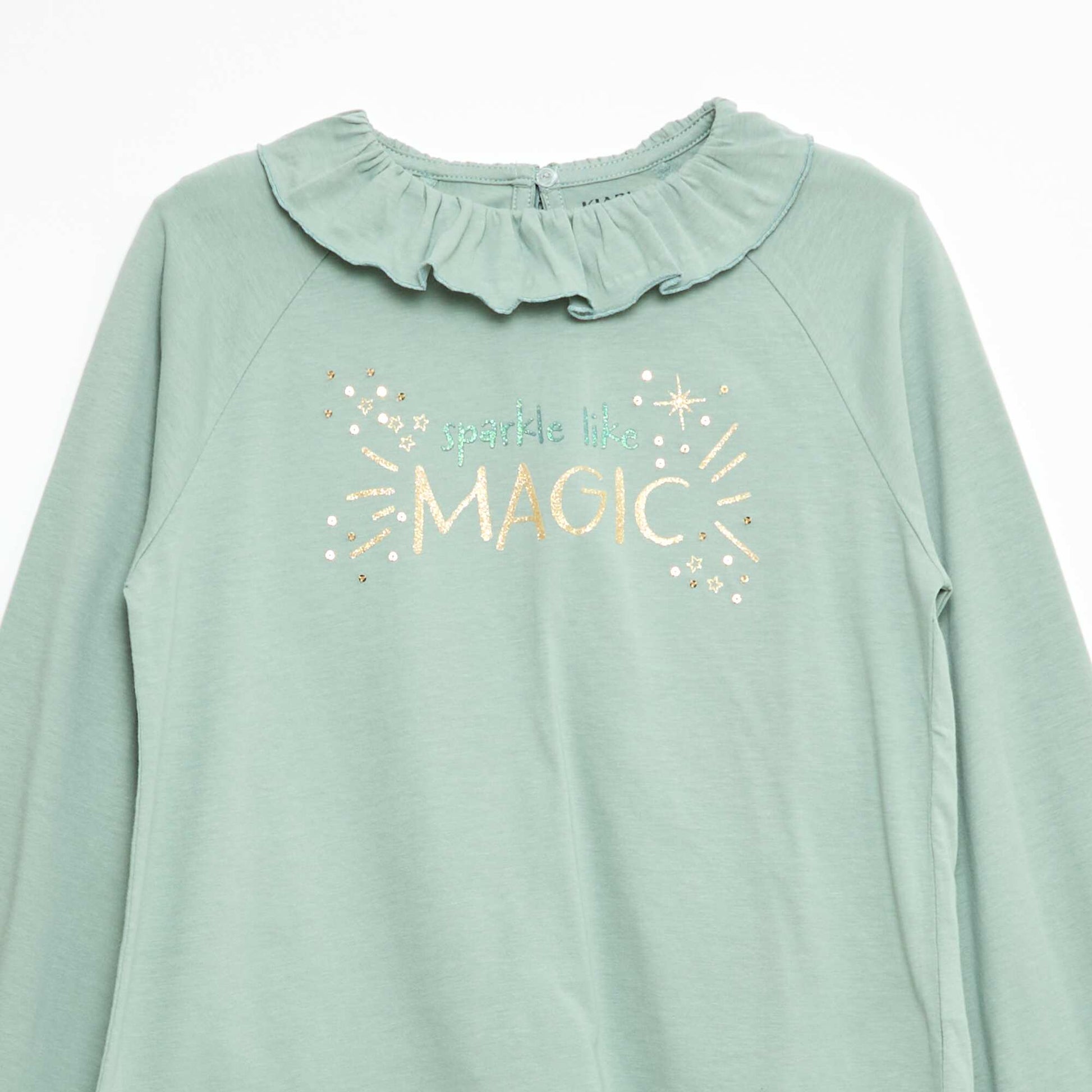 Animated Ruffle-Neck Cotton T-shirt GREEN