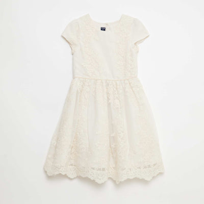 Solid English Embroidery Tulle Dress WHITE