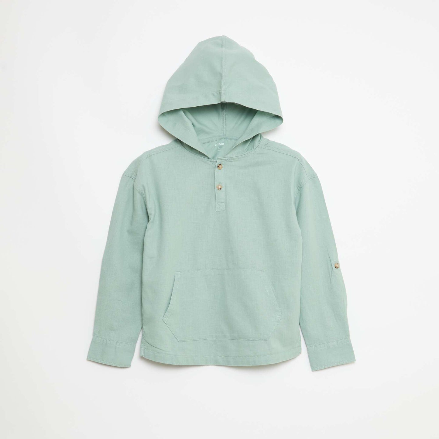 Plain Cotton and Linen Hooded Shirt GREEN