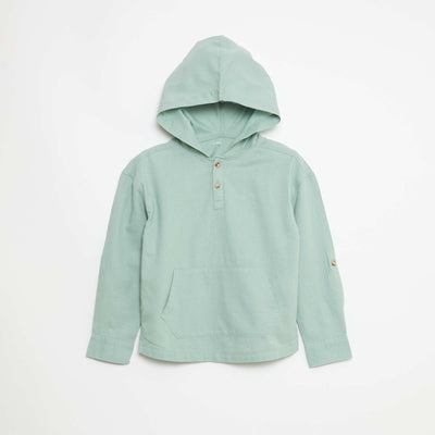 Plain Cotton and Linen Hooded Shirt GREEN