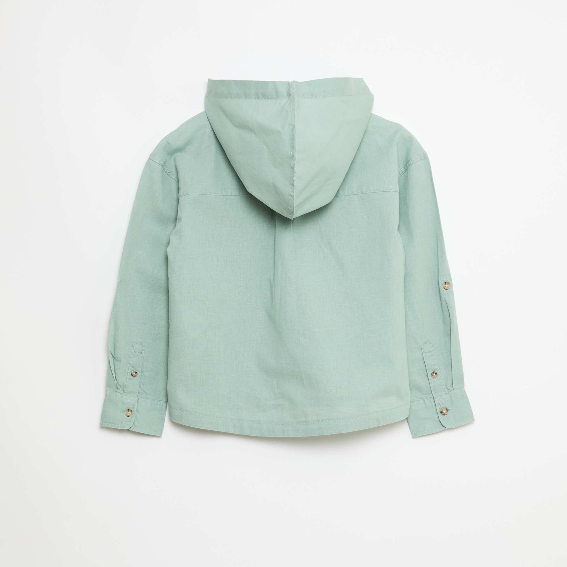Plain Cotton and Linen Hooded Shirt GREEN