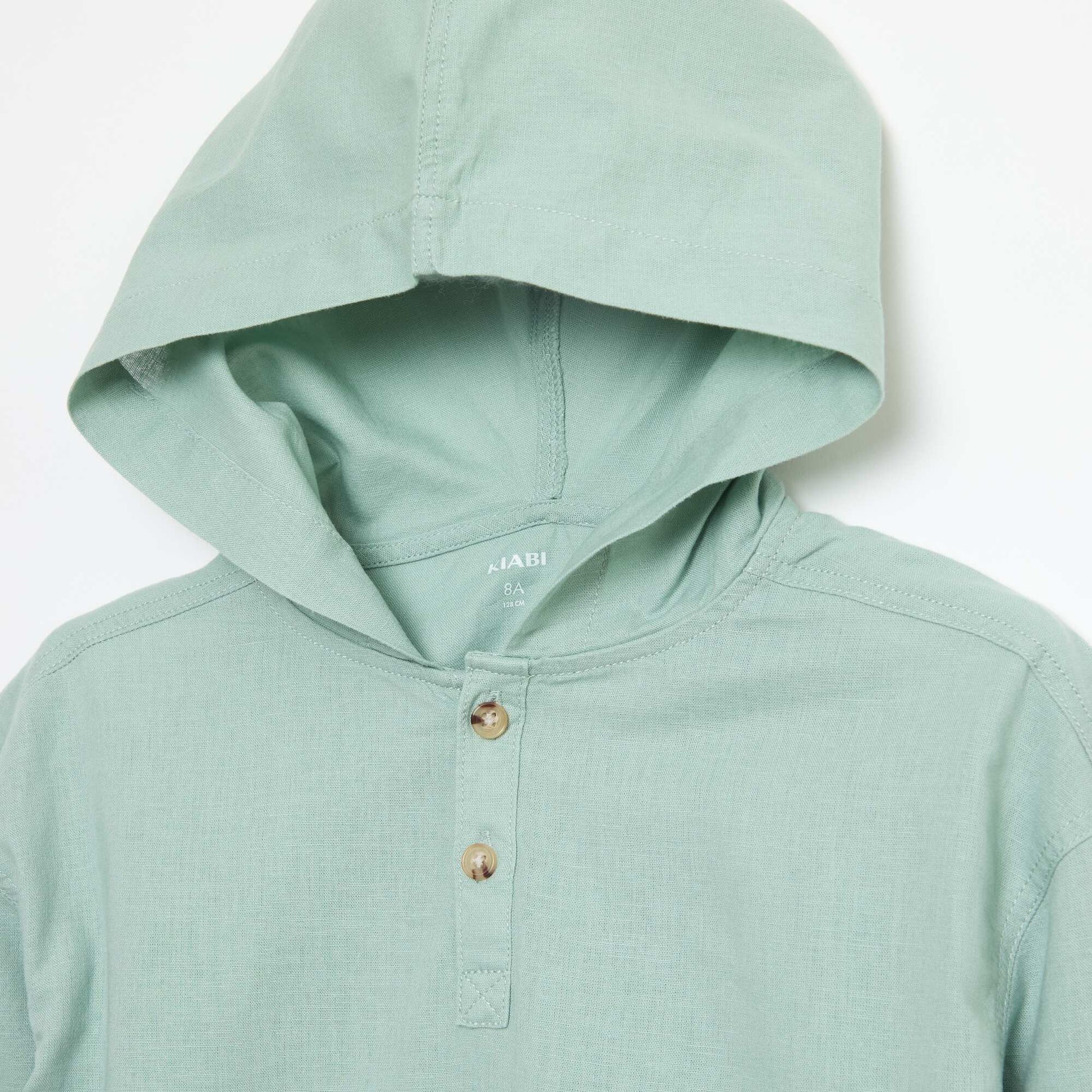 Plain Cotton and Linen Hooded Shirt GREEN