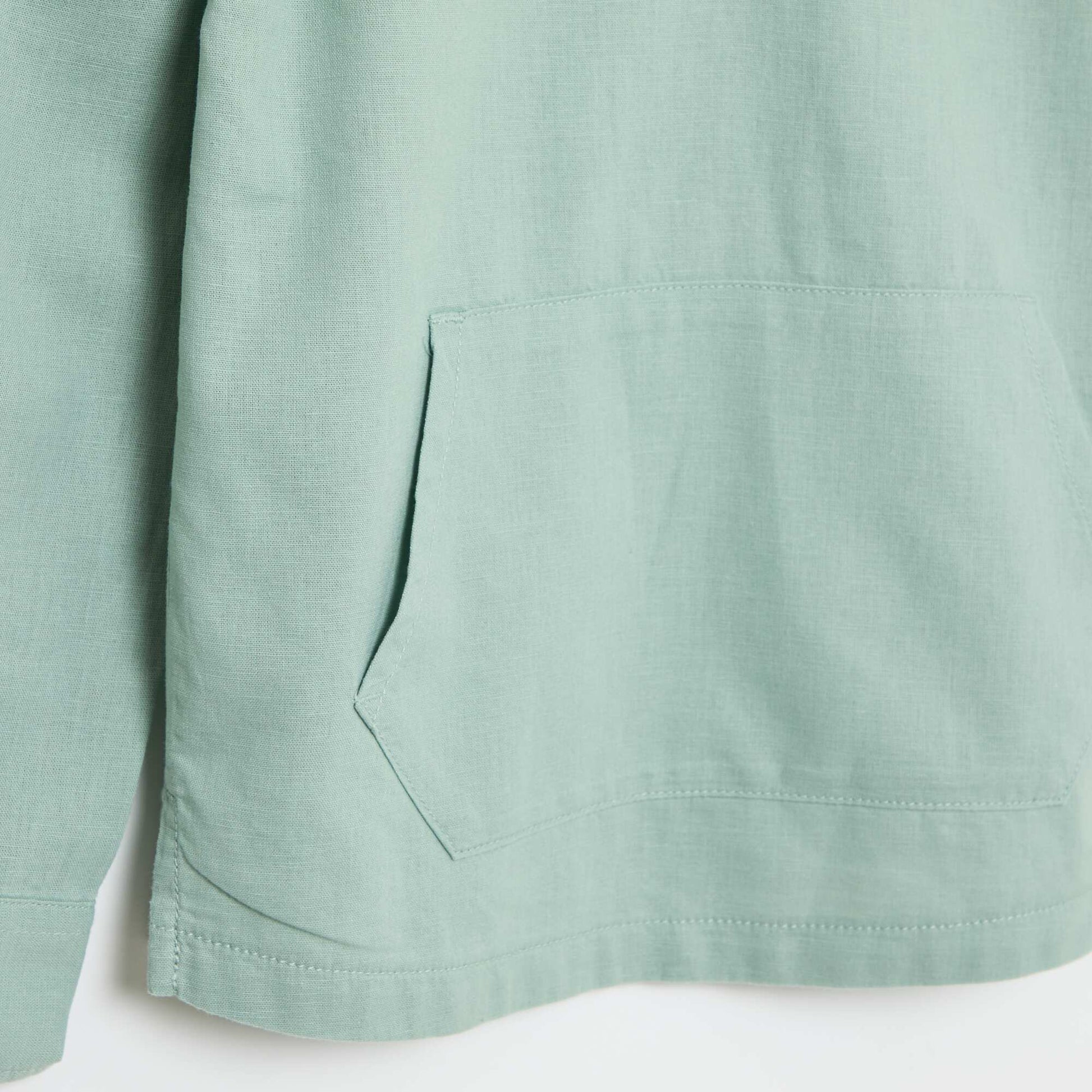 Plain Cotton and Linen Hooded Shirt GREEN
