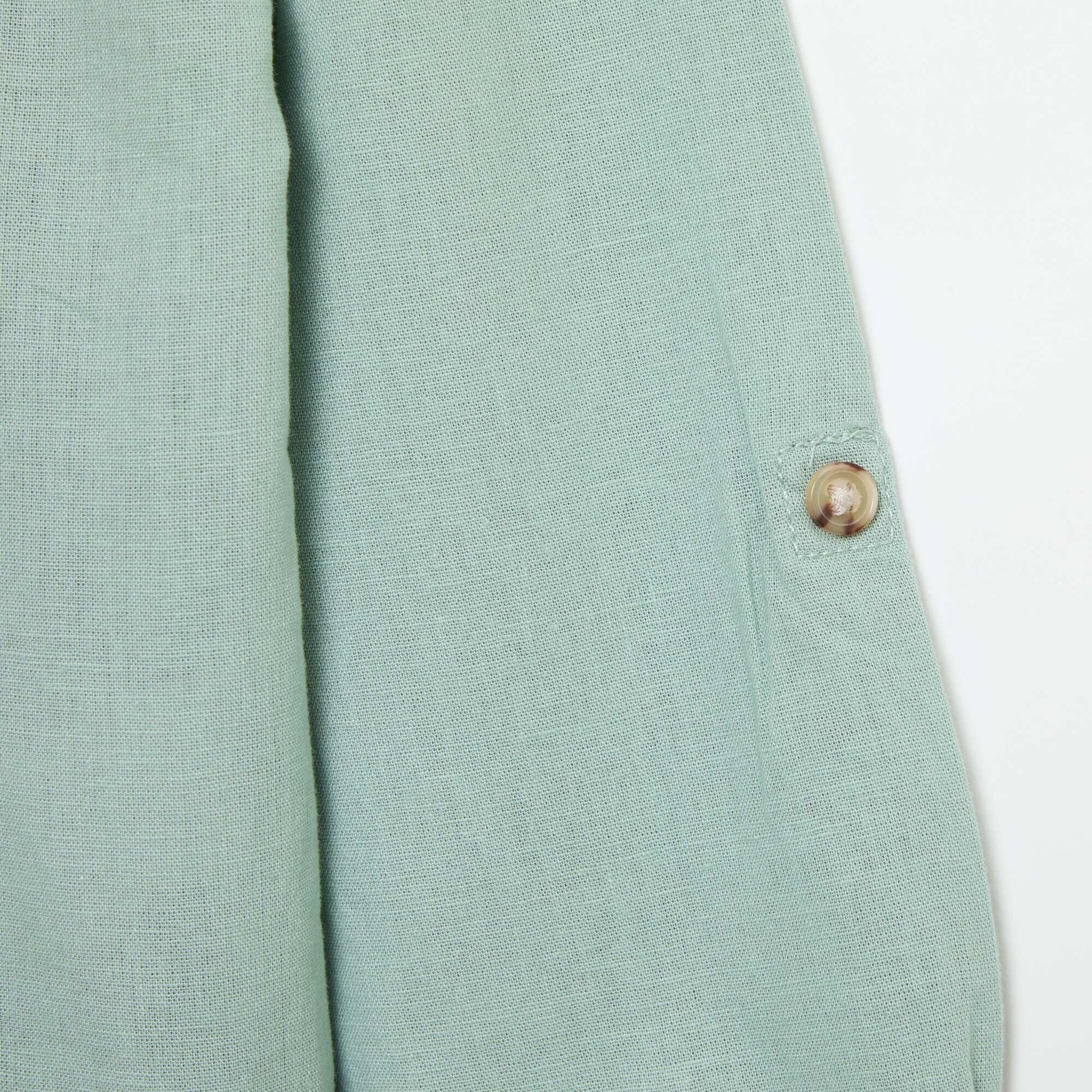 Plain Cotton and Linen Hooded Shirt GREEN