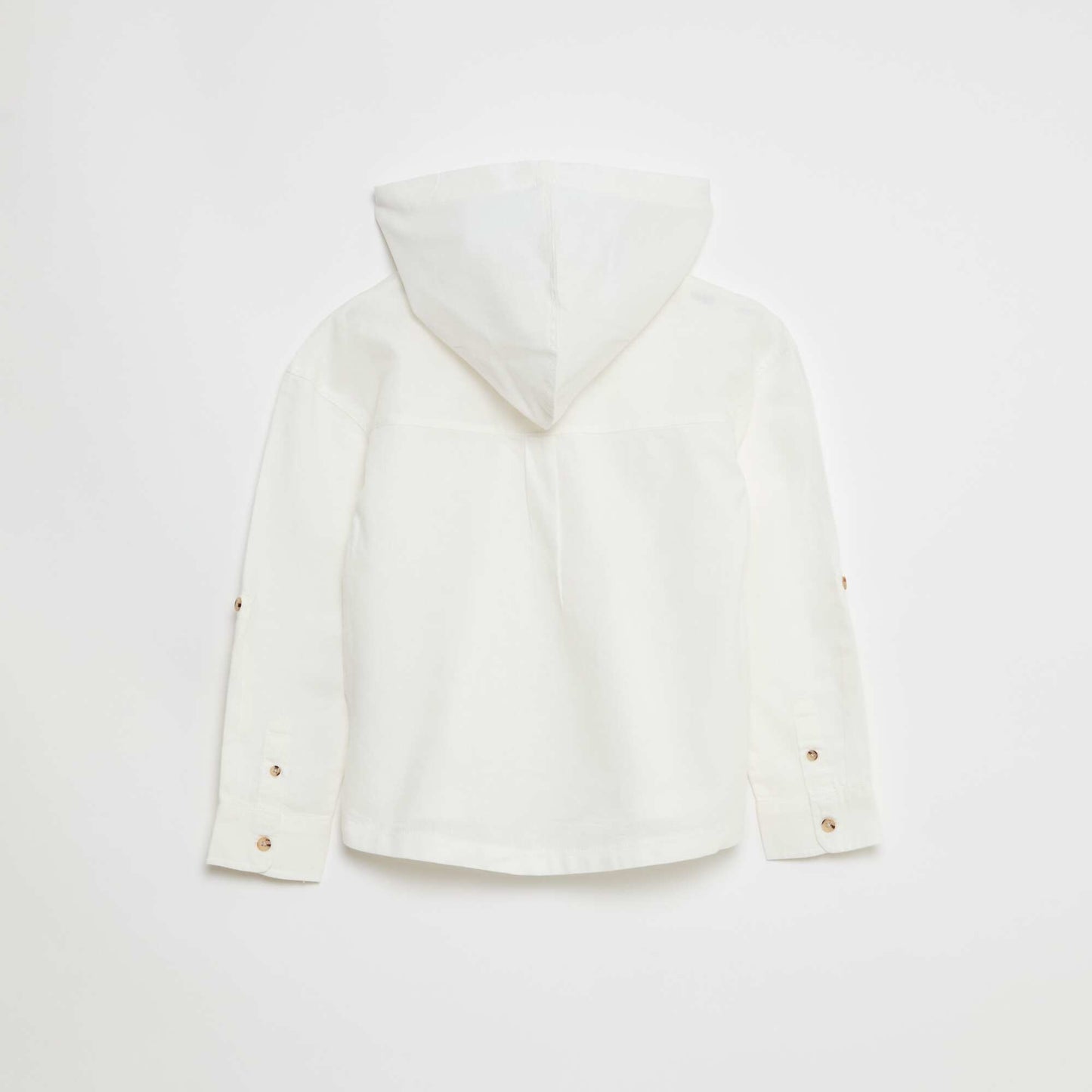 Plain Cotton and Linen Hooded Shirt WHITE