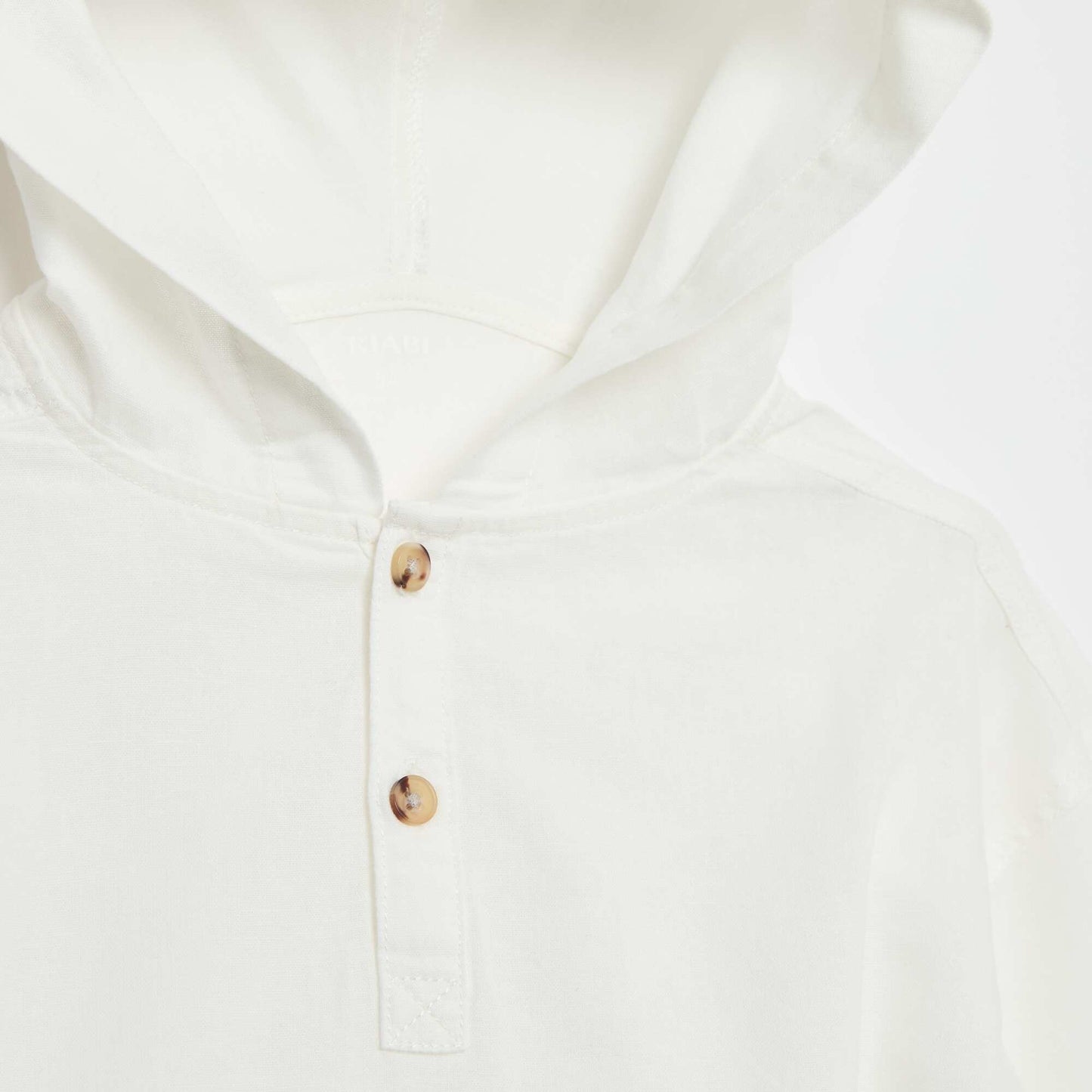 Plain Cotton and Linen Hooded Shirt WHITE