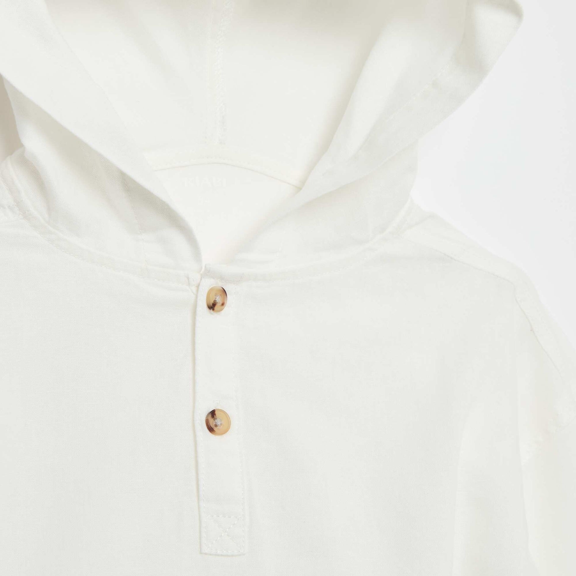 Plain Cotton and Linen Hooded Shirt WHITE