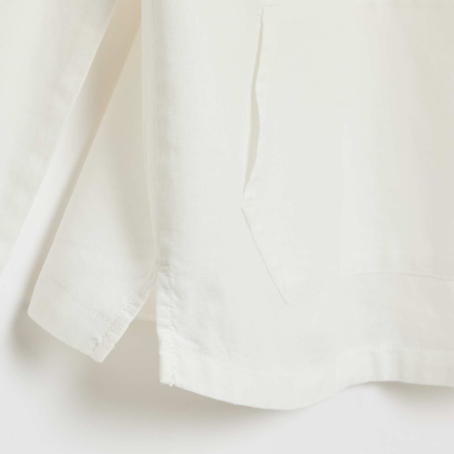 Plain Cotton and Linen Hooded Shirt WHITE