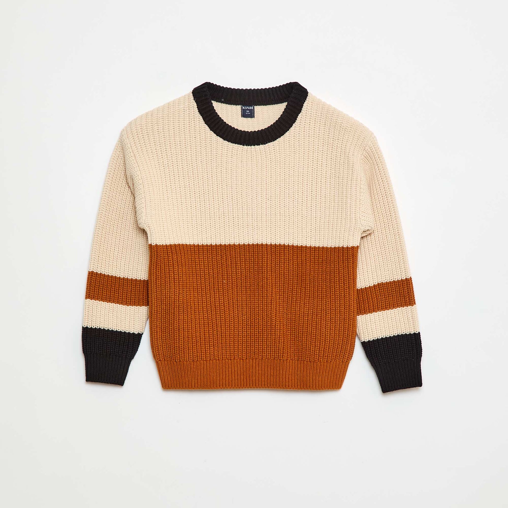Color Block Knitted Sweater BEIGE