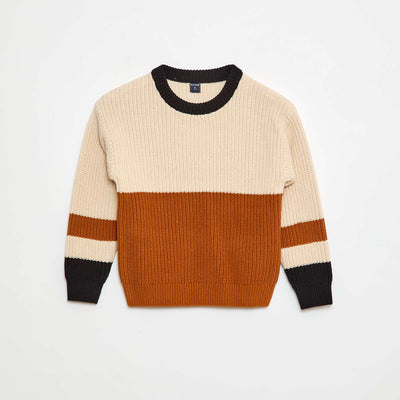 Color Block Knitted Sweater BEIGE