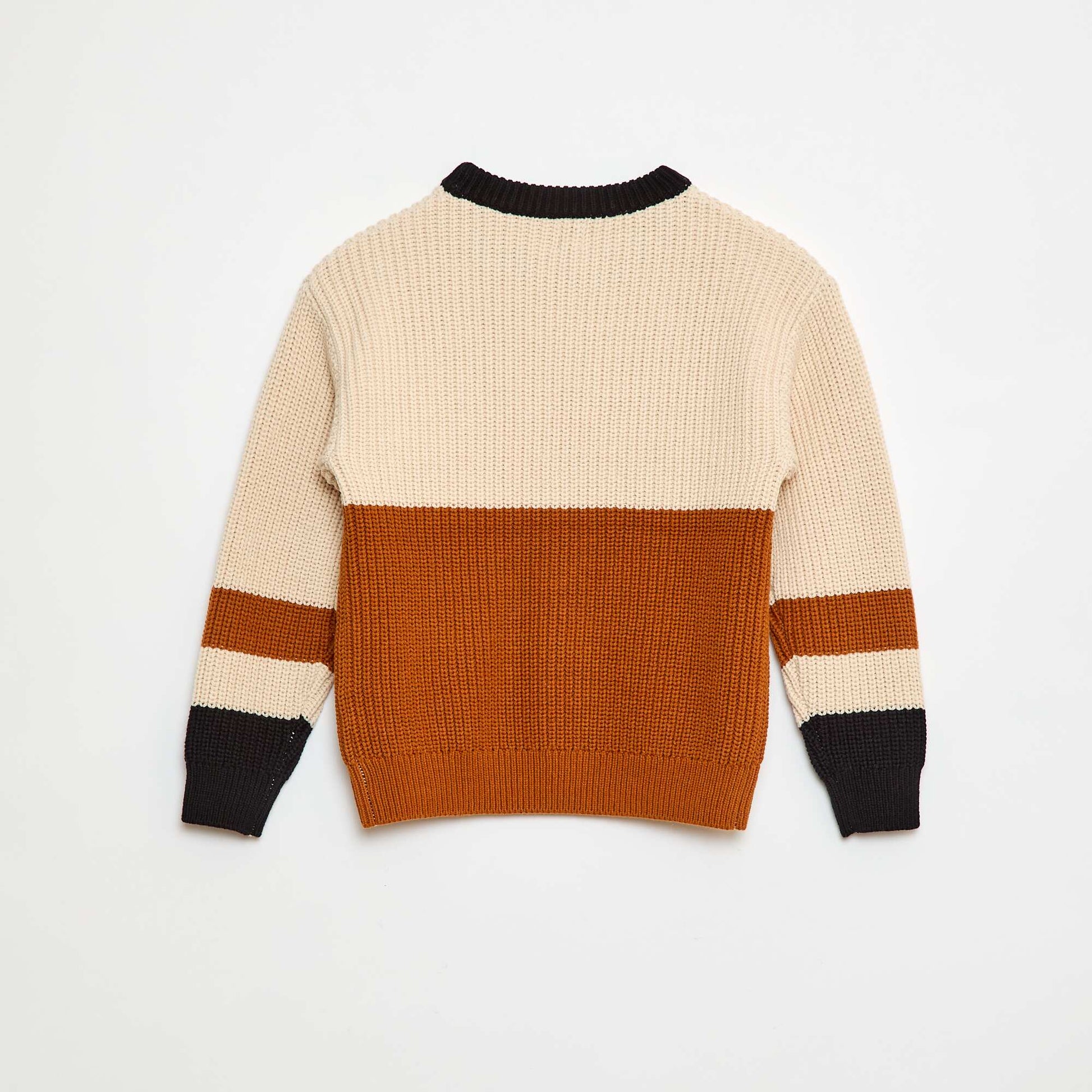 Color Block Knitted Sweater BEIGE