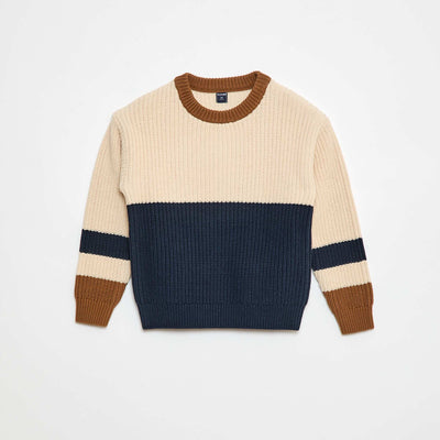 Color Block Knitted Sweater BEIGE