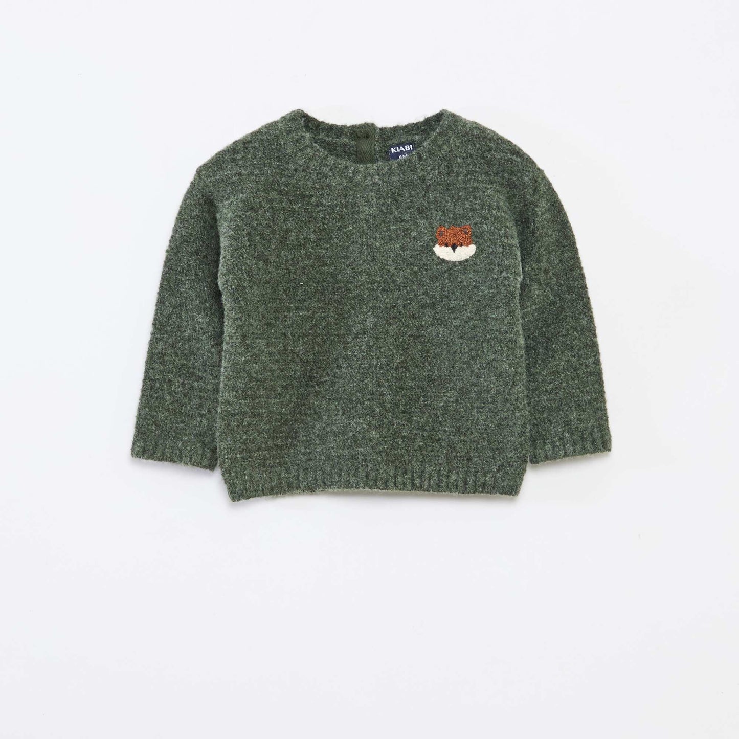 Knit Crew Neck Sweater with Chest Embroidery GREEN