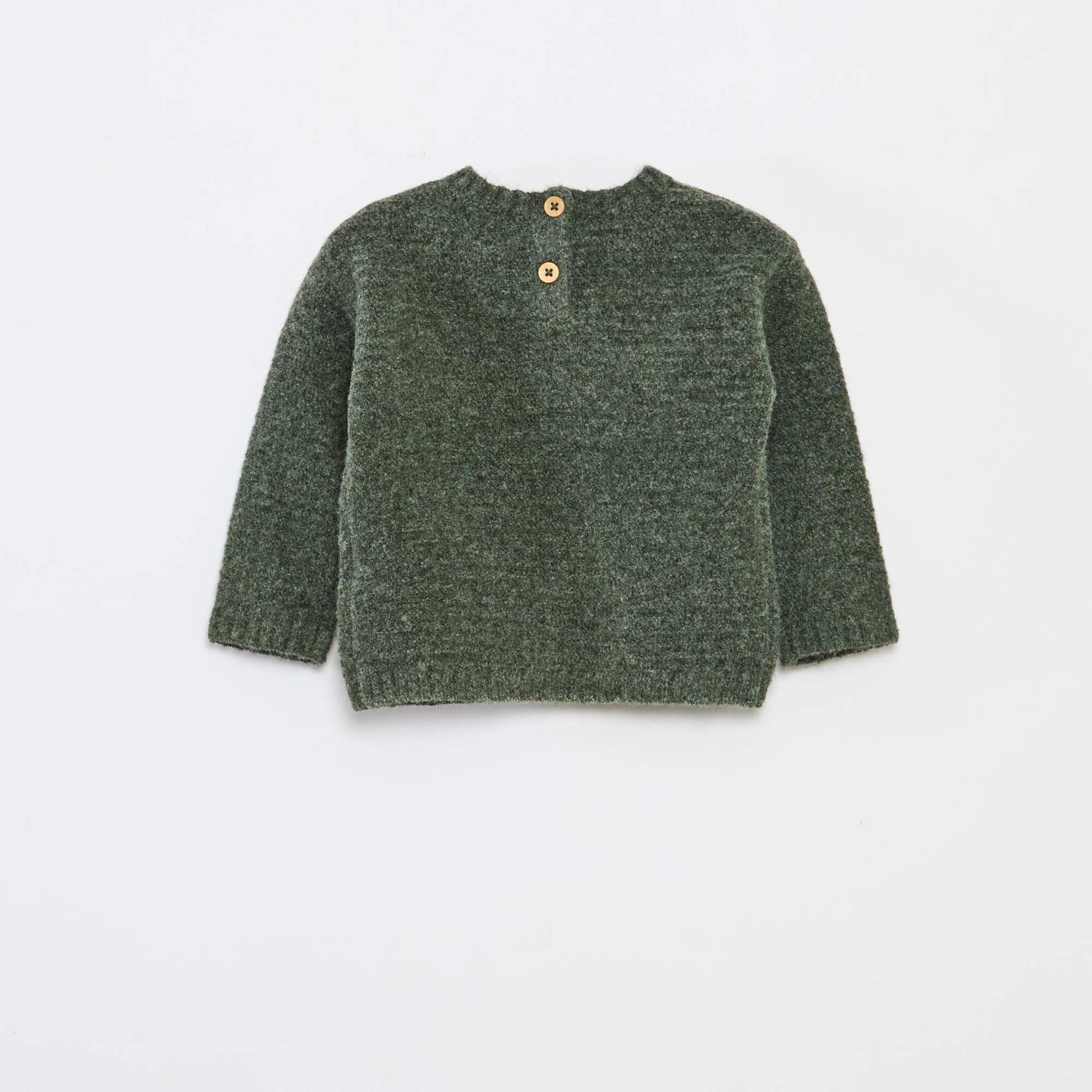 Knit Crew Neck Sweater with Chest Embroidery GREEN