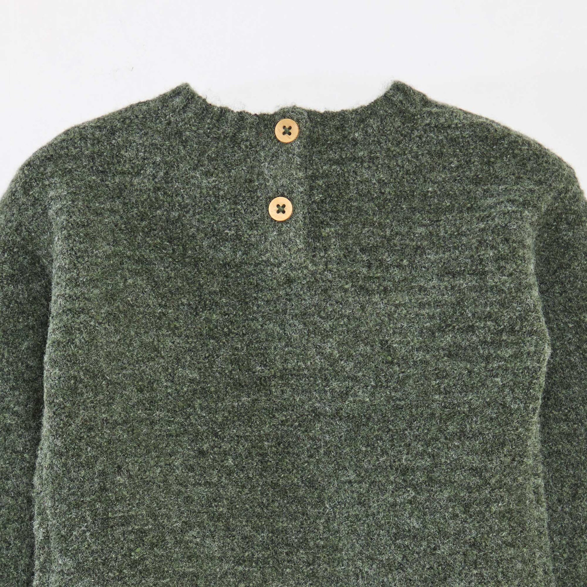 Knit Crew Neck Sweater with Chest Embroidery GREEN
