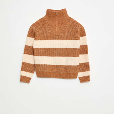 Warm Striped Sweater BROWN