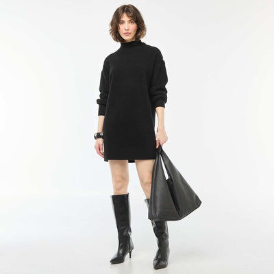 Knit Dress with Decorative Buttons BLACK