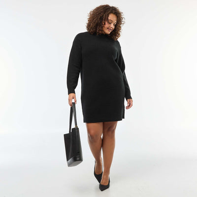 Sweater dress with decorative shoulder buttons BLACK