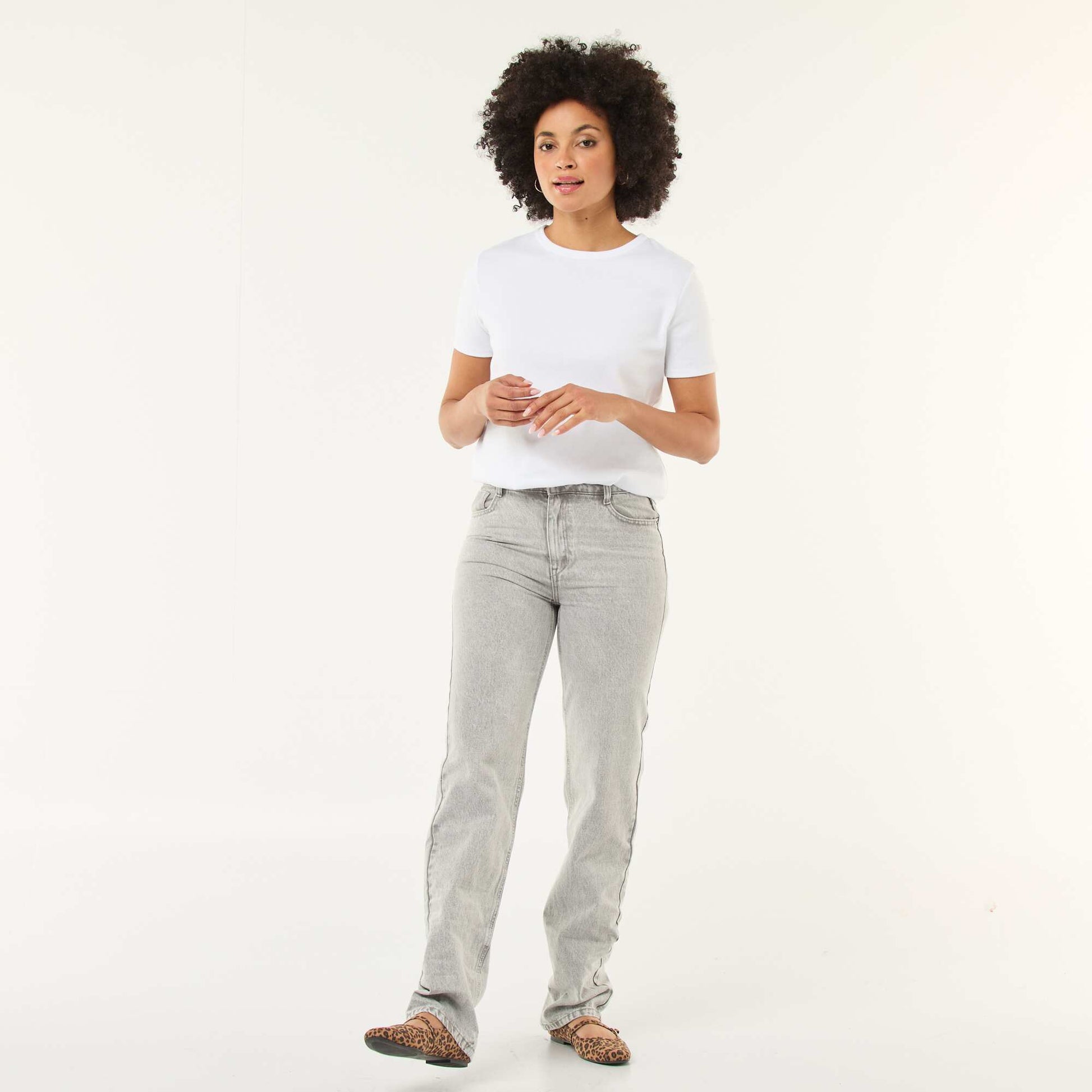 Straight-Leg Cotton Denim Jeans GREY