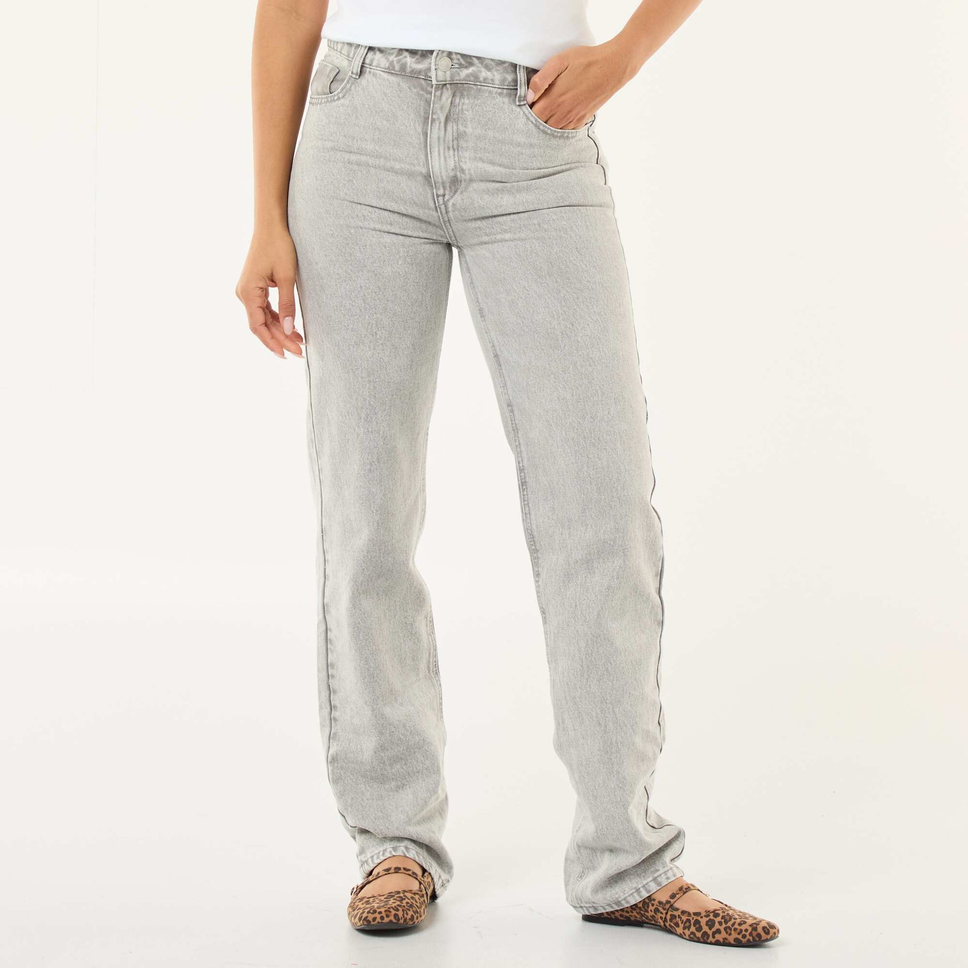 Straight-Leg Cotton Denim Jeans GREY