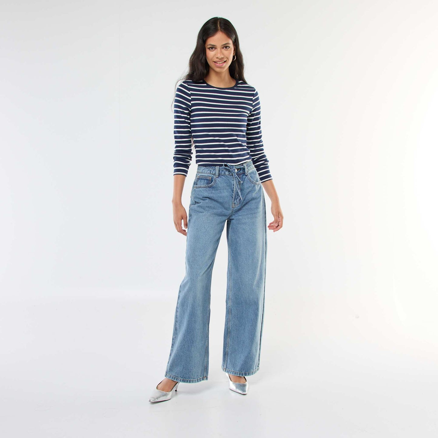 Wide Leg Jeans with Skinny Denim Belt BLUE