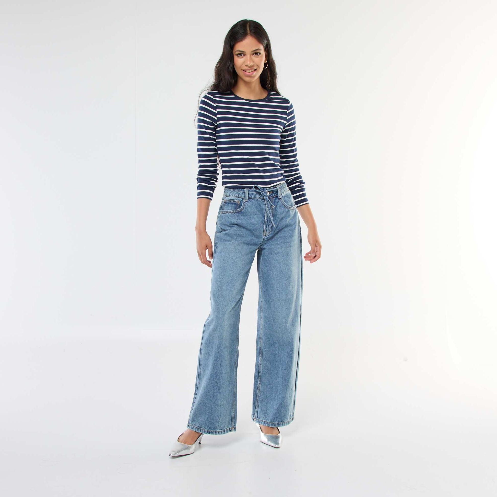 Wide Leg Jeans with Skinny Denim Belt BLUE