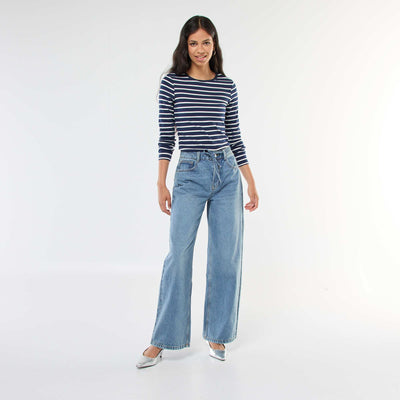 Wide Leg Jeans with Skinny Denim Belt BLUE