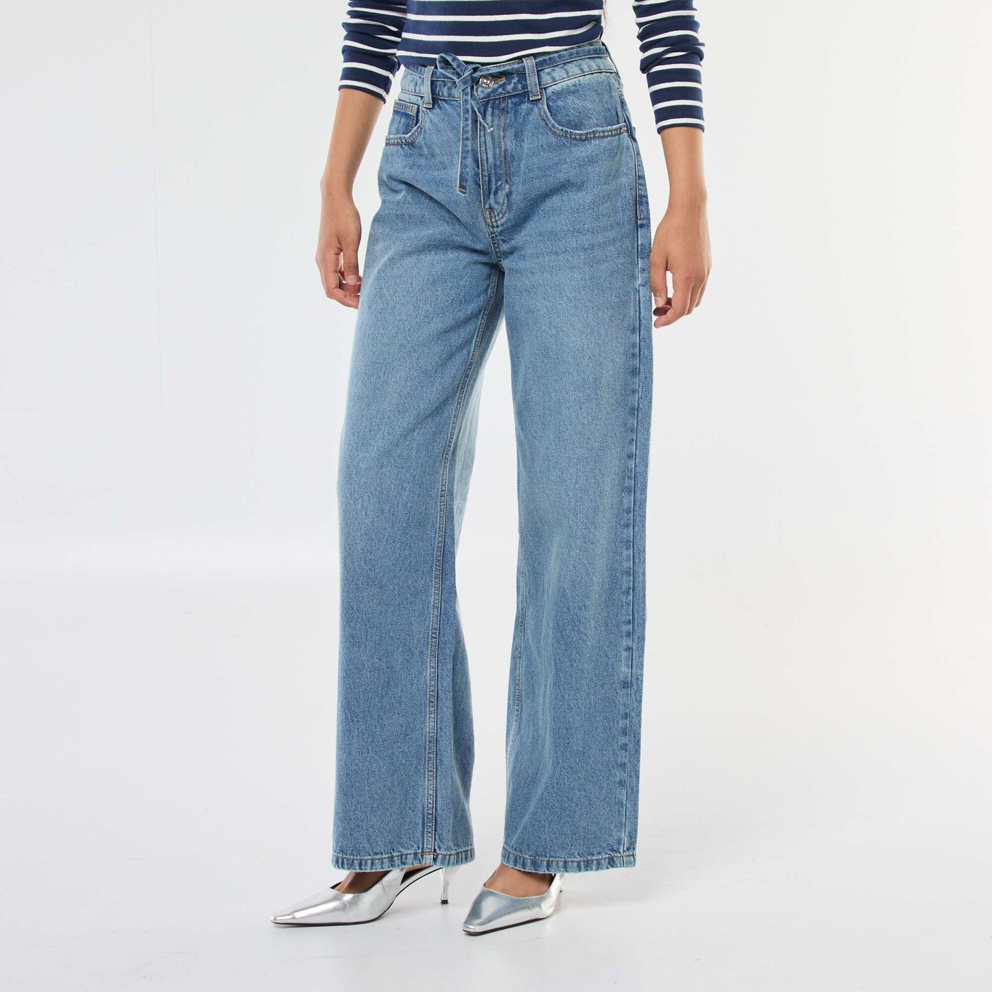Wide Leg Jeans with Skinny Denim Belt BLUE