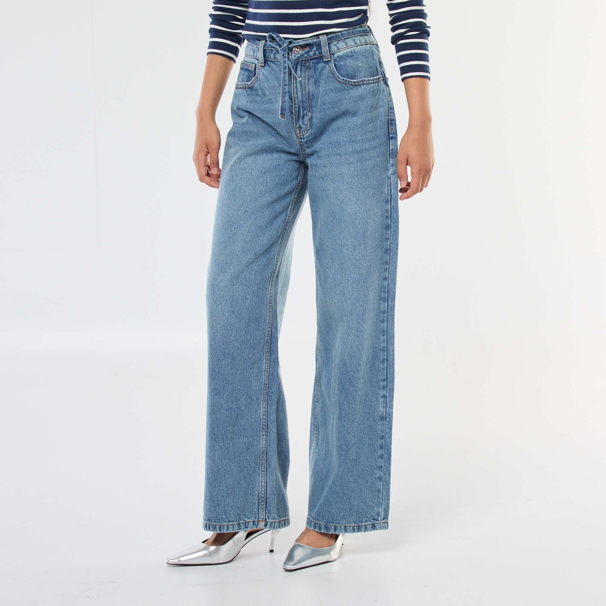 Wide Leg Jeans with Skinny Denim Belt BLUE