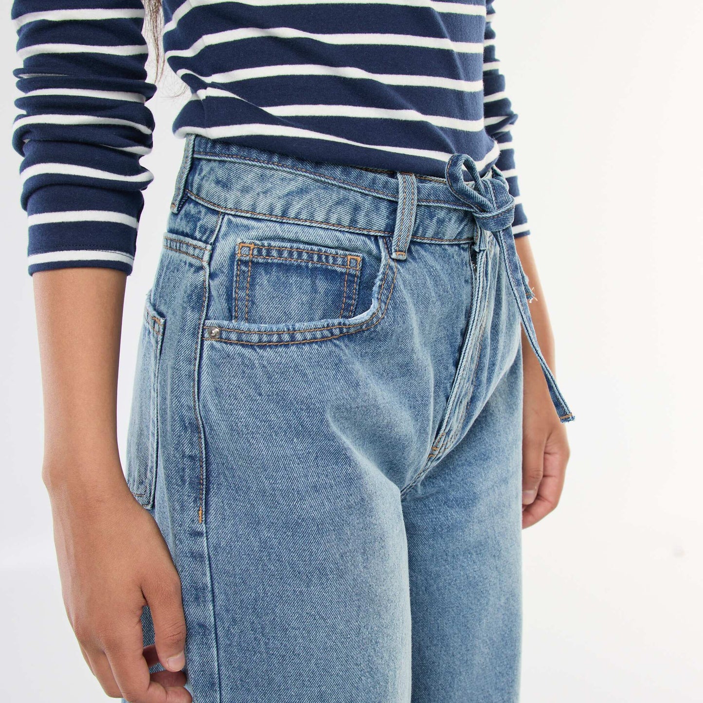 Wide Leg Jeans with Skinny Denim Belt BLUE