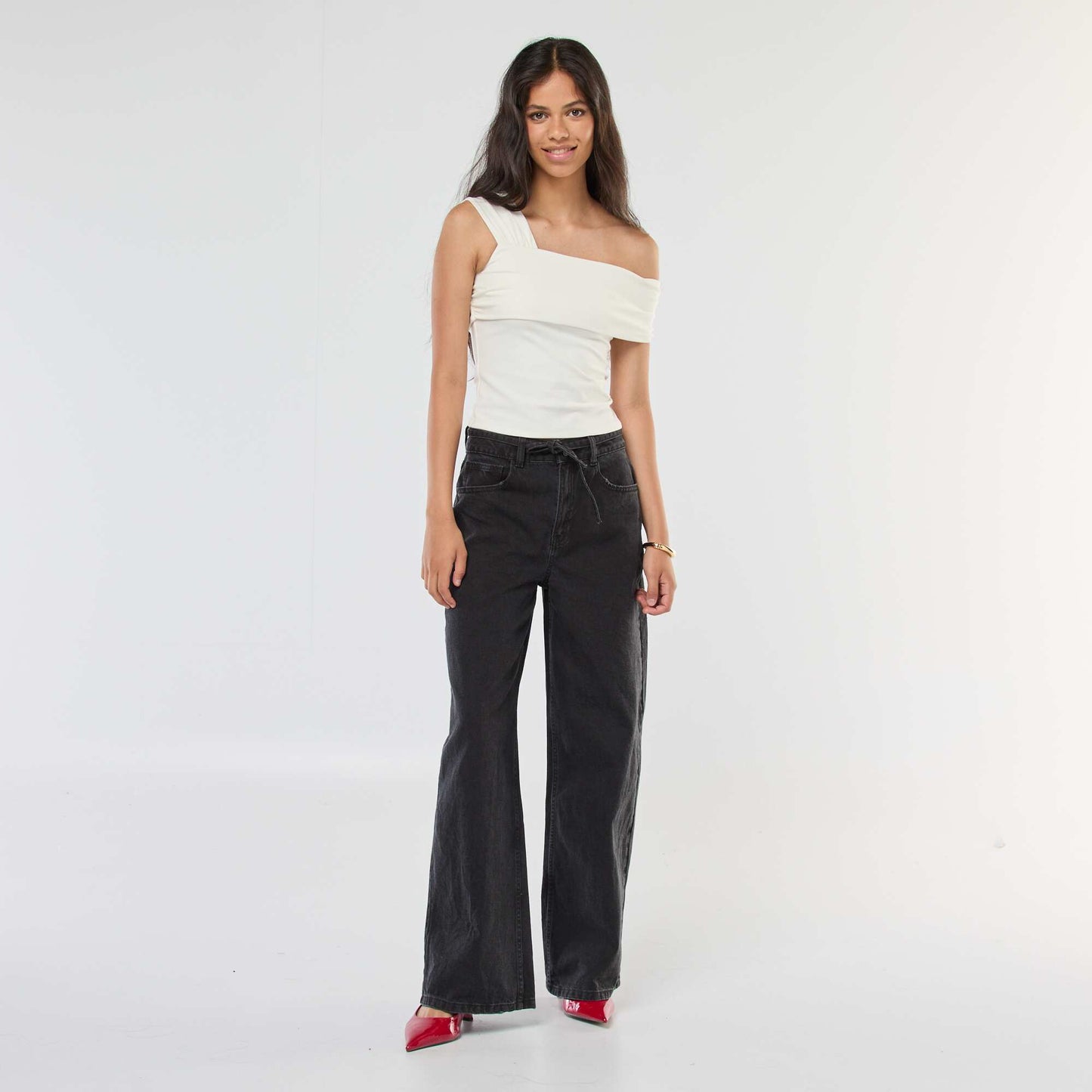 Wide Leg Jeans with Skinny Denim Belt GREY