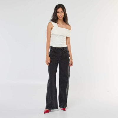 Wide Leg Jeans with Skinny Denim Belt GREY