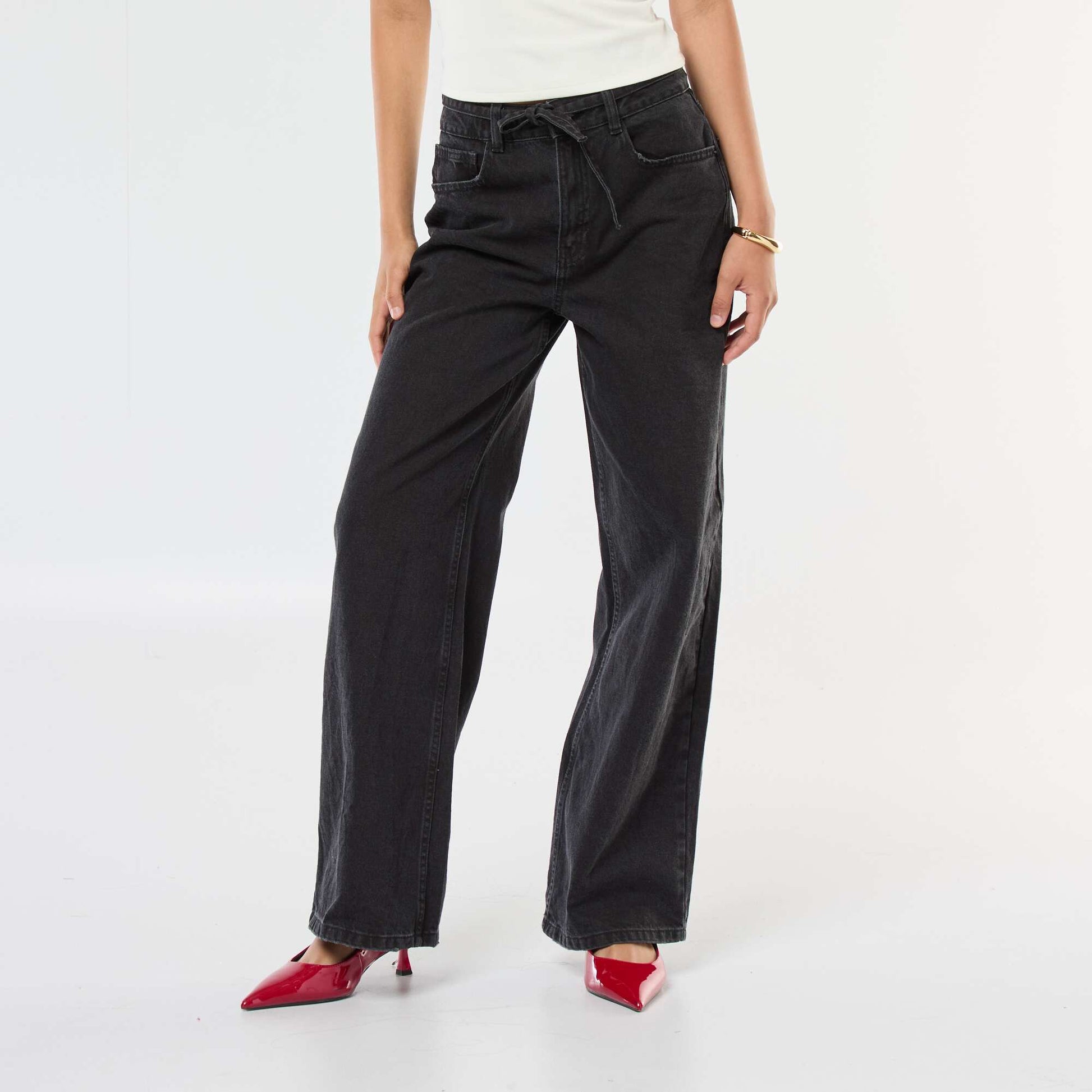 Wide Leg Jeans with Skinny Denim Belt GREY