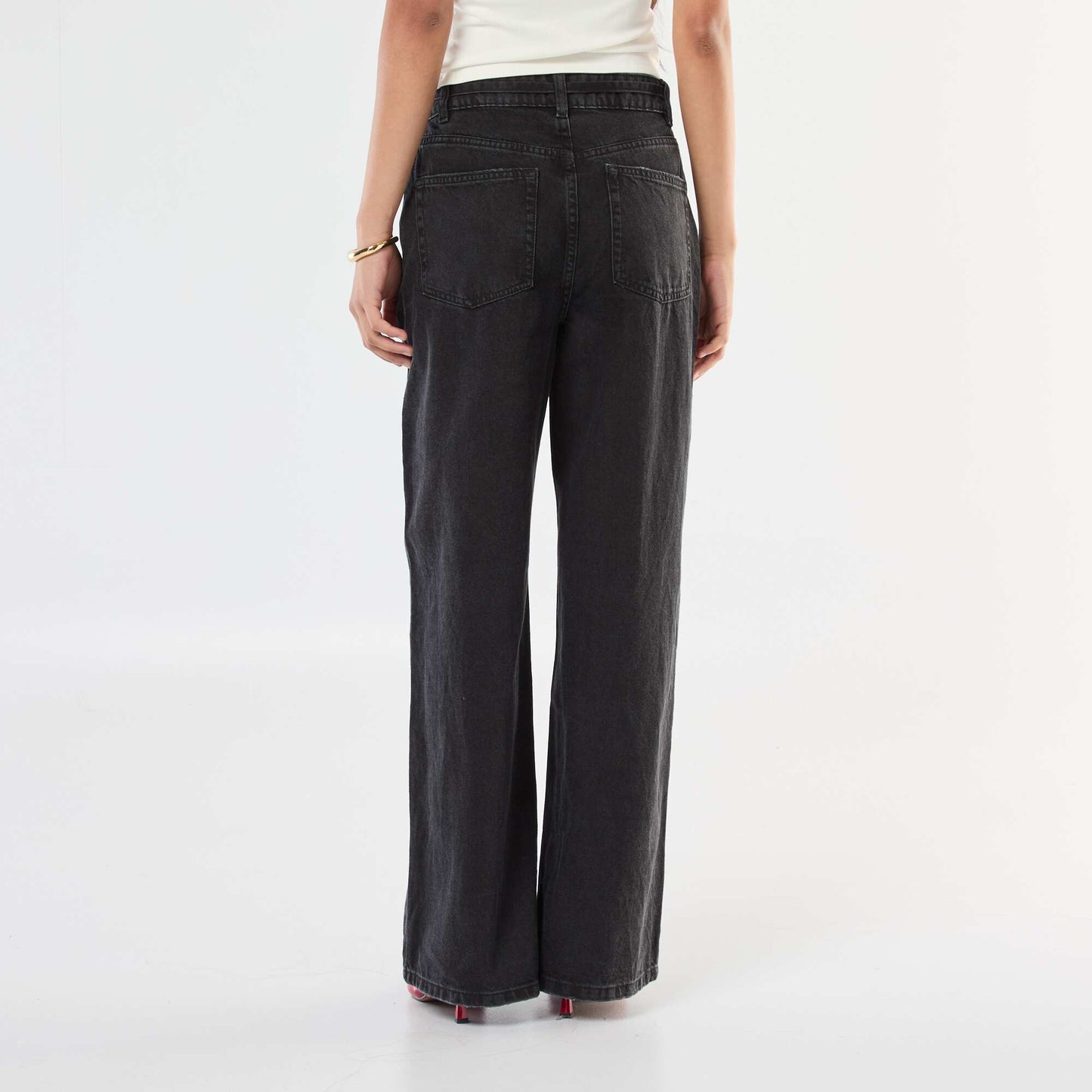 Wide Leg Jeans with Skinny Denim Belt GREY