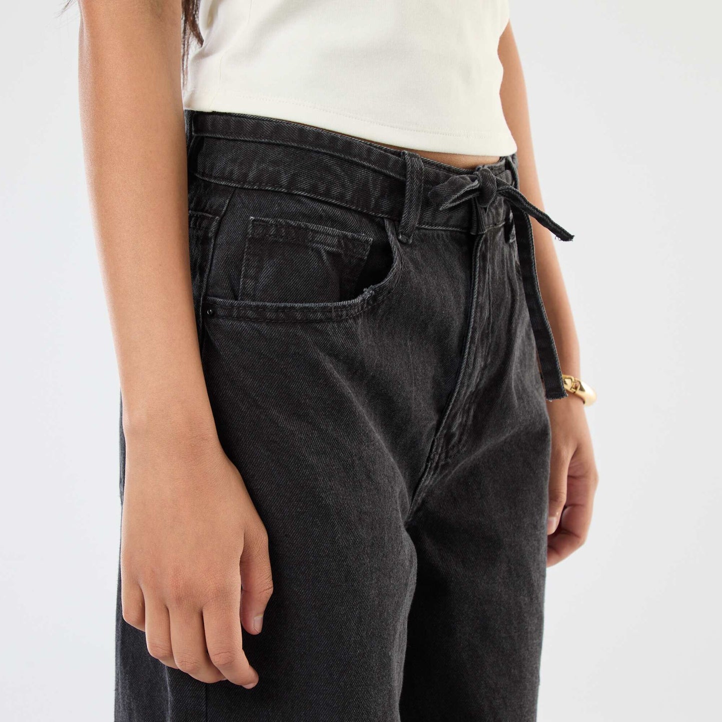 Wide Leg Jeans with Skinny Denim Belt GREY